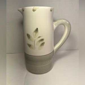 Faianca Subtil Pitcher Made In Portugal Cream Sage Green Leaves 8.5" Tall